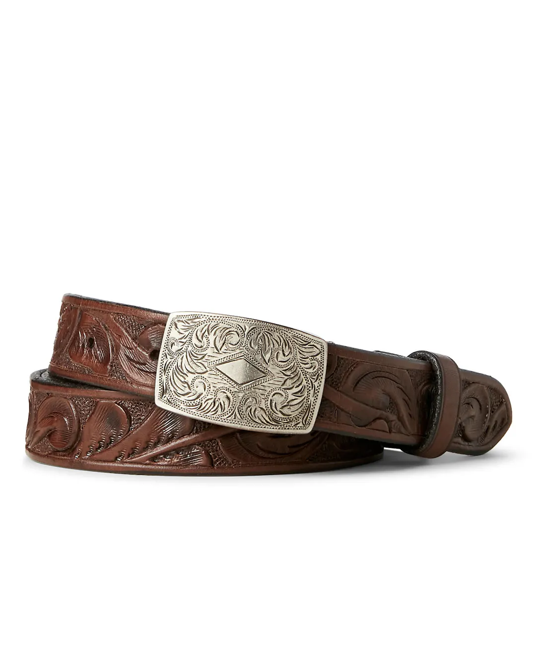 RRL Hand-Tooled Embossed Leather Coleman Belt - Brown | Casual RRL Hand-Tooled Embossed Leather Coleman Belt - Brown | Casual